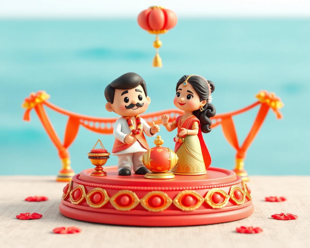 Illustrated wedding couple figurines